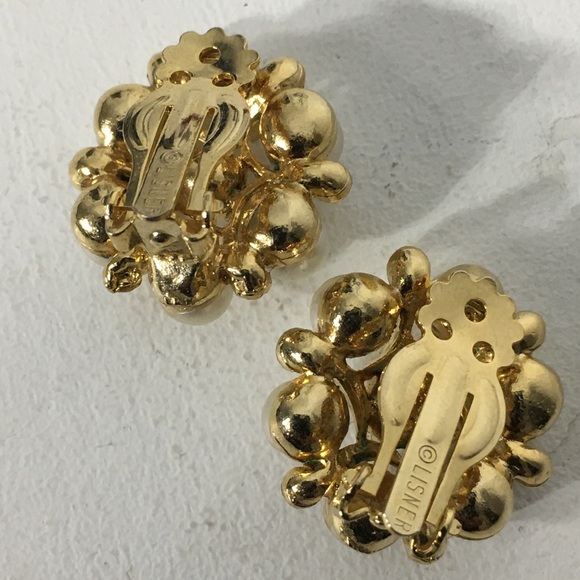 Vintage Lisner Faux Pearl Rhinestone Earrings - Picture 6 of 8